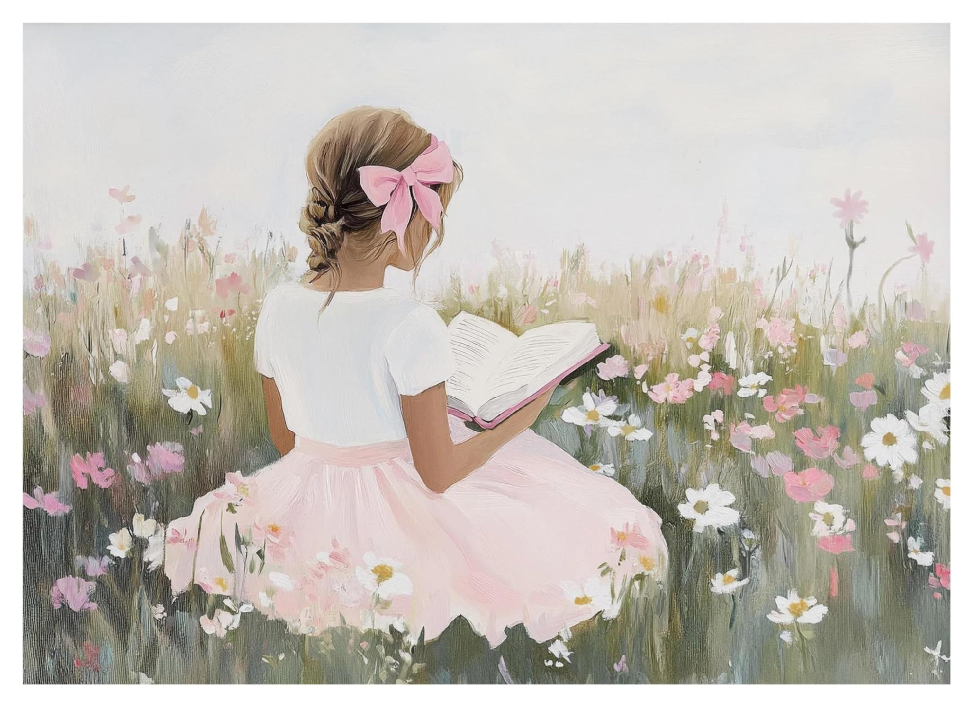 XENITE Wall Art Canvas Prints Wildflowers White Roses Clouds Swans Bunny Poster Prints Canvas Painting Wall Art Pictures Home Living Room Decor(H,30x40cm)