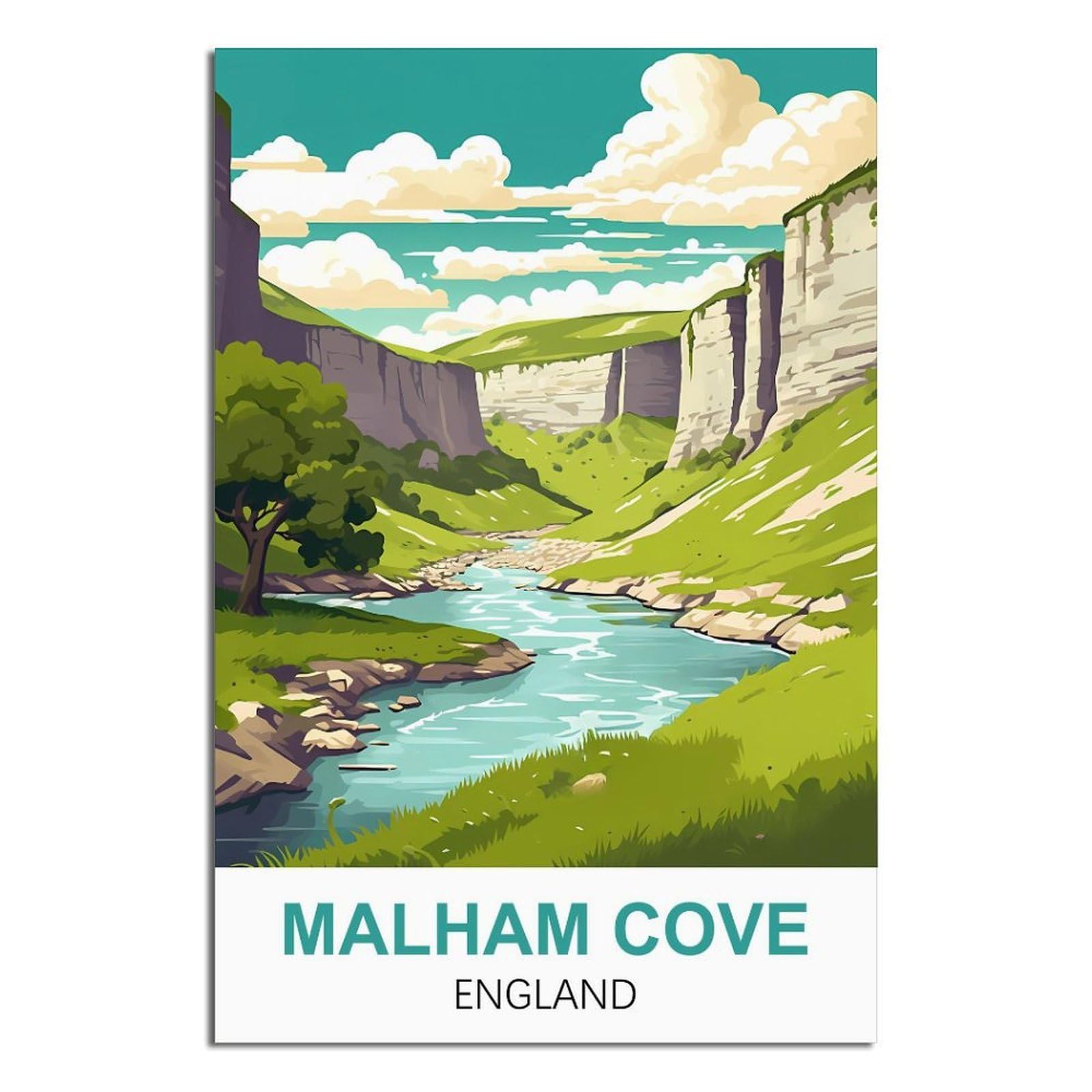 Ipuzou Unframe-Style Malham Cove England Vintage Travel Posters 08X12inch(20X30cm) Canvas Wall Decor, Wall Art Posters Prints Paintings Pictures For Living Room