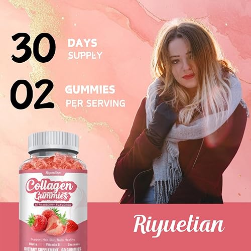 Miniatura 4 de Gomitas de colágeno con vitamina C, zinc y biotina, suplemento de belleza con sabor a fresa, suplemento de péptidos de colágeno hidrolizados para