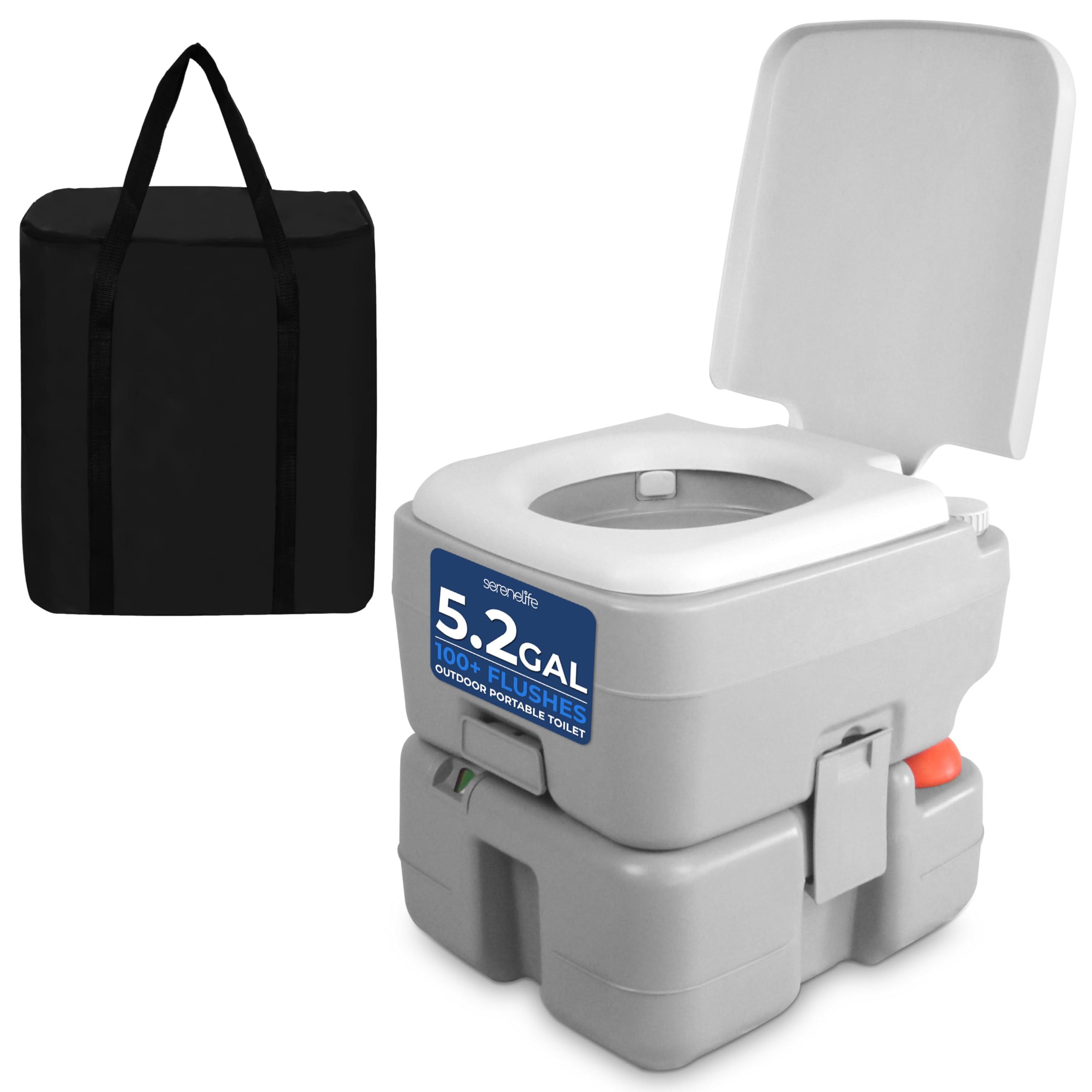 Serenelife Outdoor Portable Toilet With Carry Bag, Travel Toilet With Level Indicator | | 3 Way Pistol Flush | Rotating Spout, For Camping, Boating, Traveling & Roadtripping