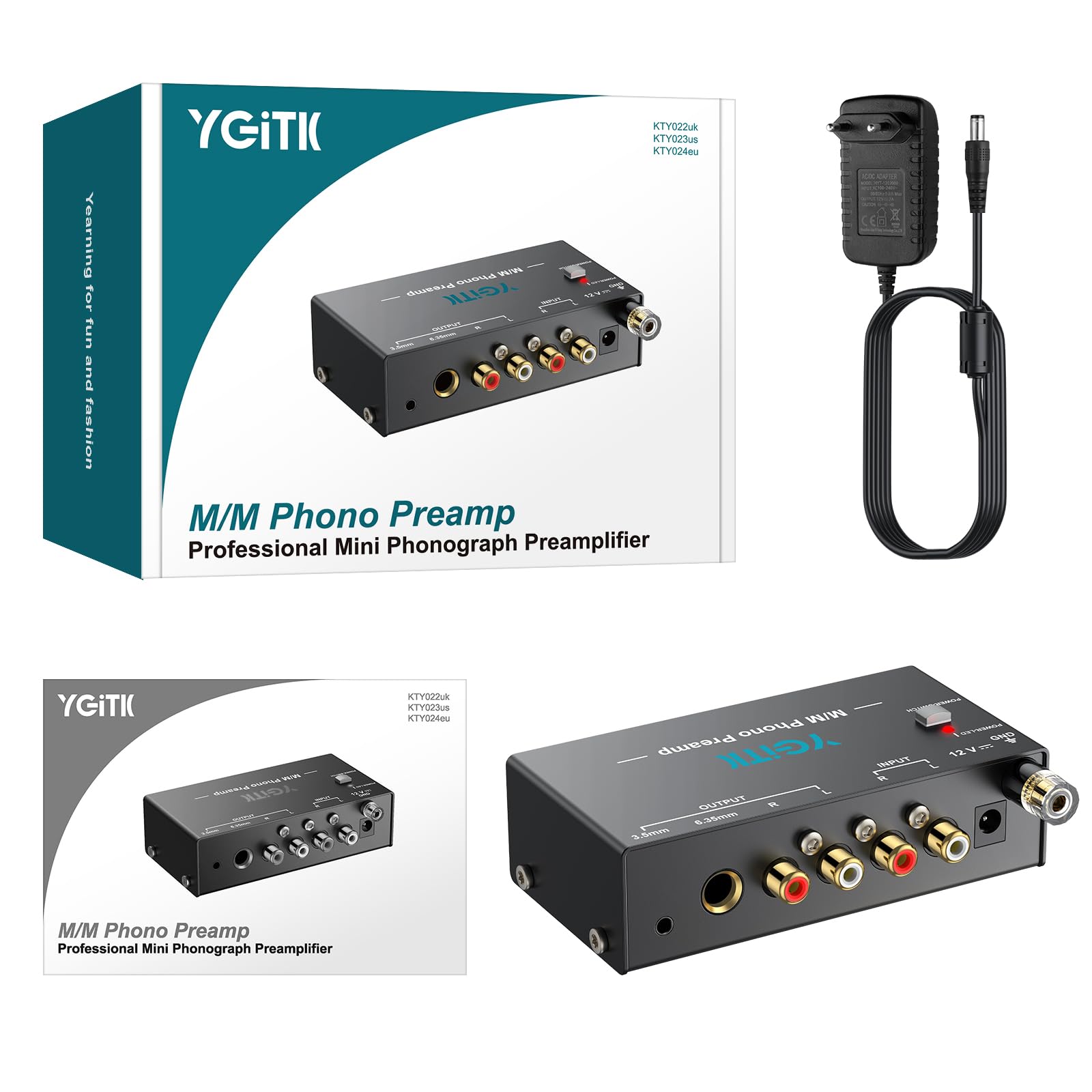Préampli Phono Mini Préamplificateur Phono M/M avec Adaptateur DC 12V Stéréo Métal à Faible Sortie pour RCA Entrée & Sortie 1/4" TRS Préamplificateur de Tourne-Disque