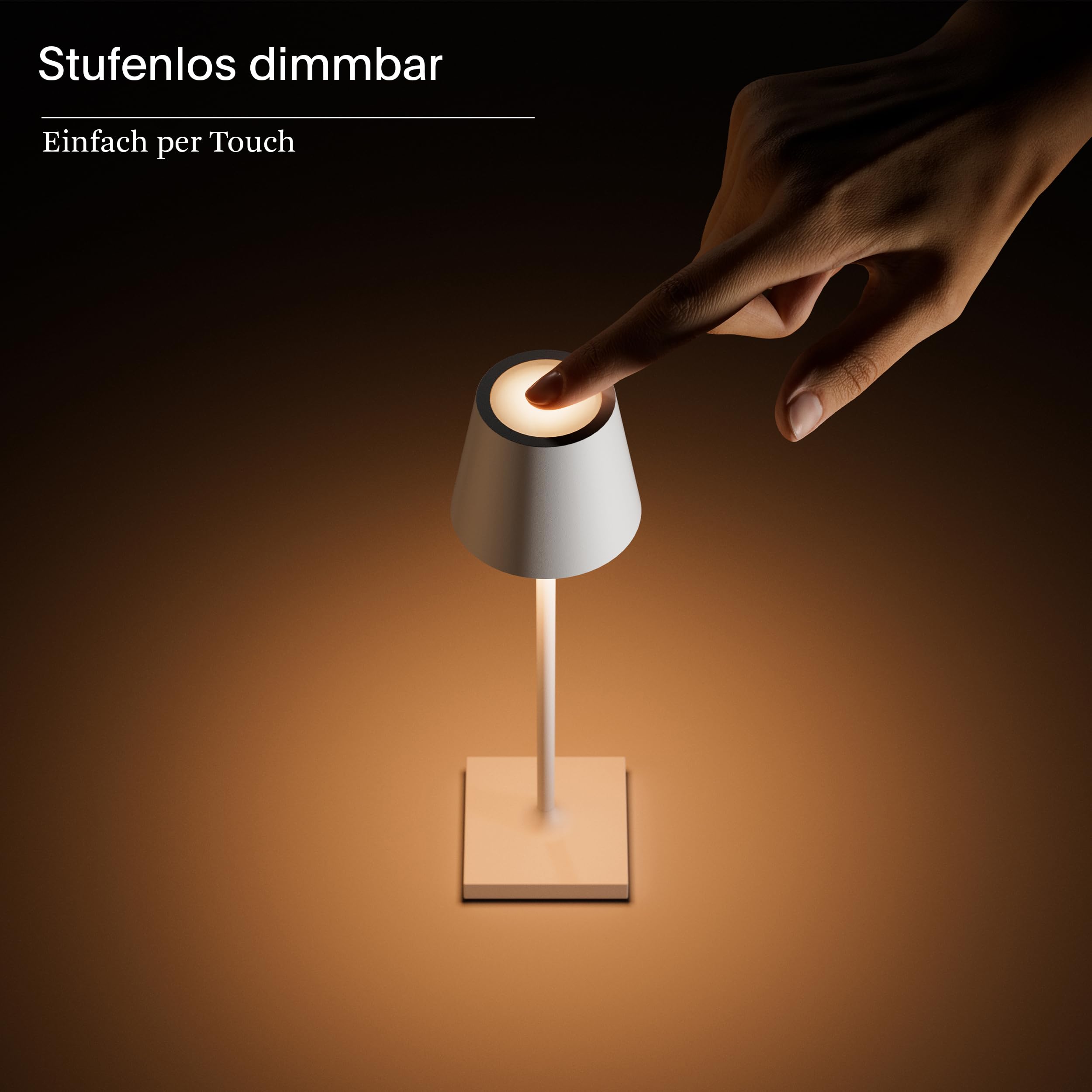 SIGOR Nuindie pocket - Dimmbare kleine LED Akku-Tischlampe Indoor & Outdoor, IP54 spritzwassergeschützt, Höhe 21 cm, aufladbar mit USB-C, 7 h Leuchtdauer, schneeweiß