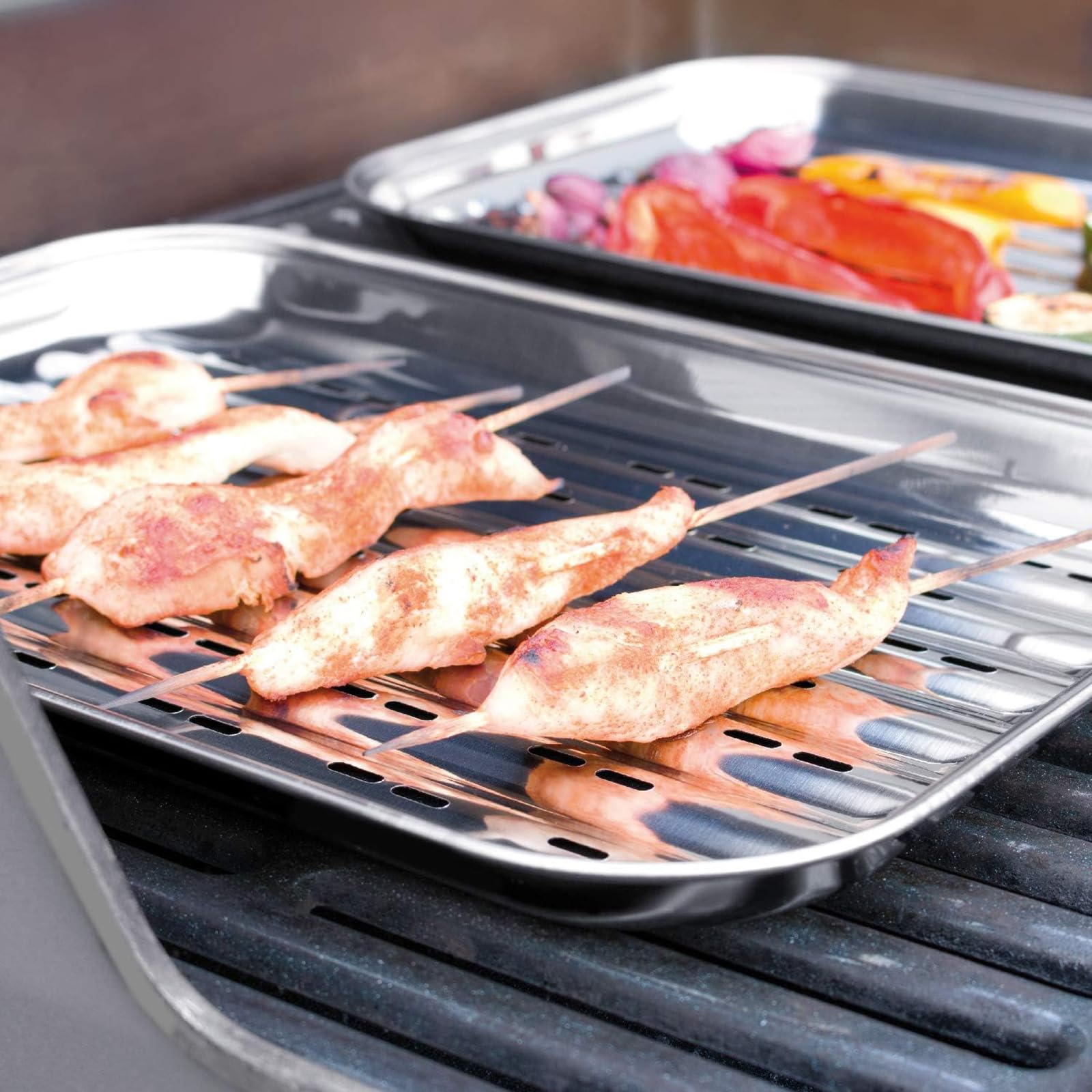 Lot De 2 Plaques De Cuisson Barbecue En Acier Inoxydable Réutilisables – Grand Format 35x25 Cm, Anti-Adhésif, Idéales Pour Légumes, Poissons Et Viandes Sur BBQ Gaz Ou Charbon