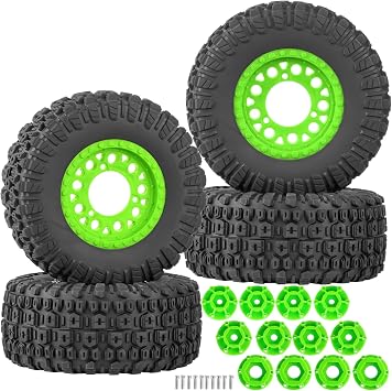 RC Truck Tires 12/14/17mm Hex for Slash 2WD 4X4,Arrm a Senton,Axia1,Rc 4wd,Red cat,RC Hex Wheels Rims and Rubber Tires,4PCS RC Short Course Truck Wheels and Tires w/Sponge,Green