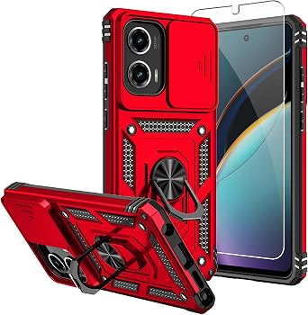 SMKY for Moto G Stylus 5G 2024 Case,with Screen Protectors and Camera Cover,16ft.Drop Tested Cover with Magnetic Kickstand Protective Case for Moto G Stylus 5G 2024, Red