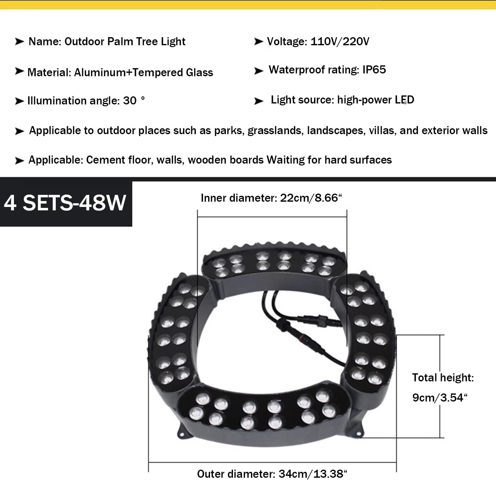 Luce per albero ad anello per palme da esterno, AC110V 220V DC24V