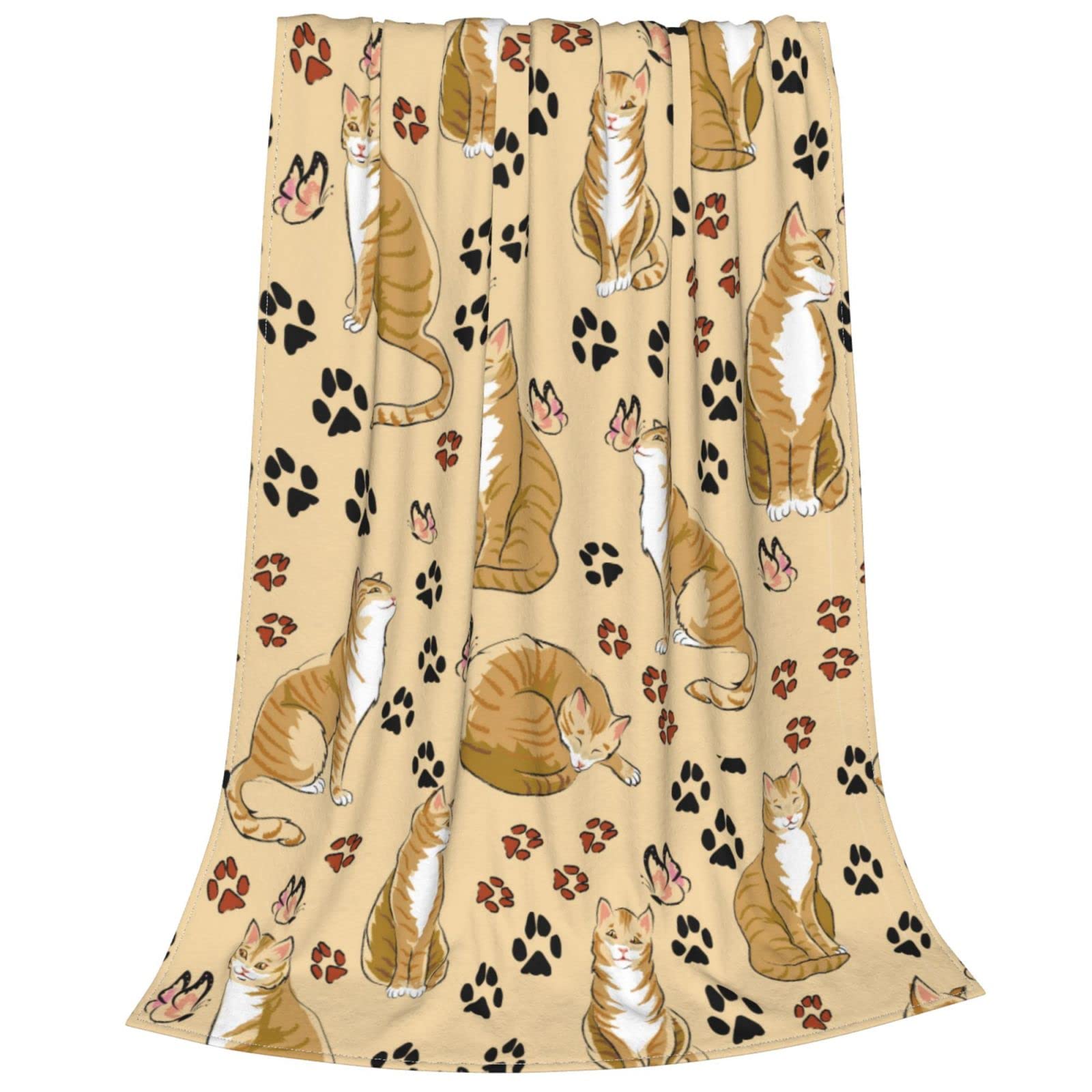 Coperta in pile leggera e morbida con zampe di gatto, per letto, divano, 127 x 101,6 cm