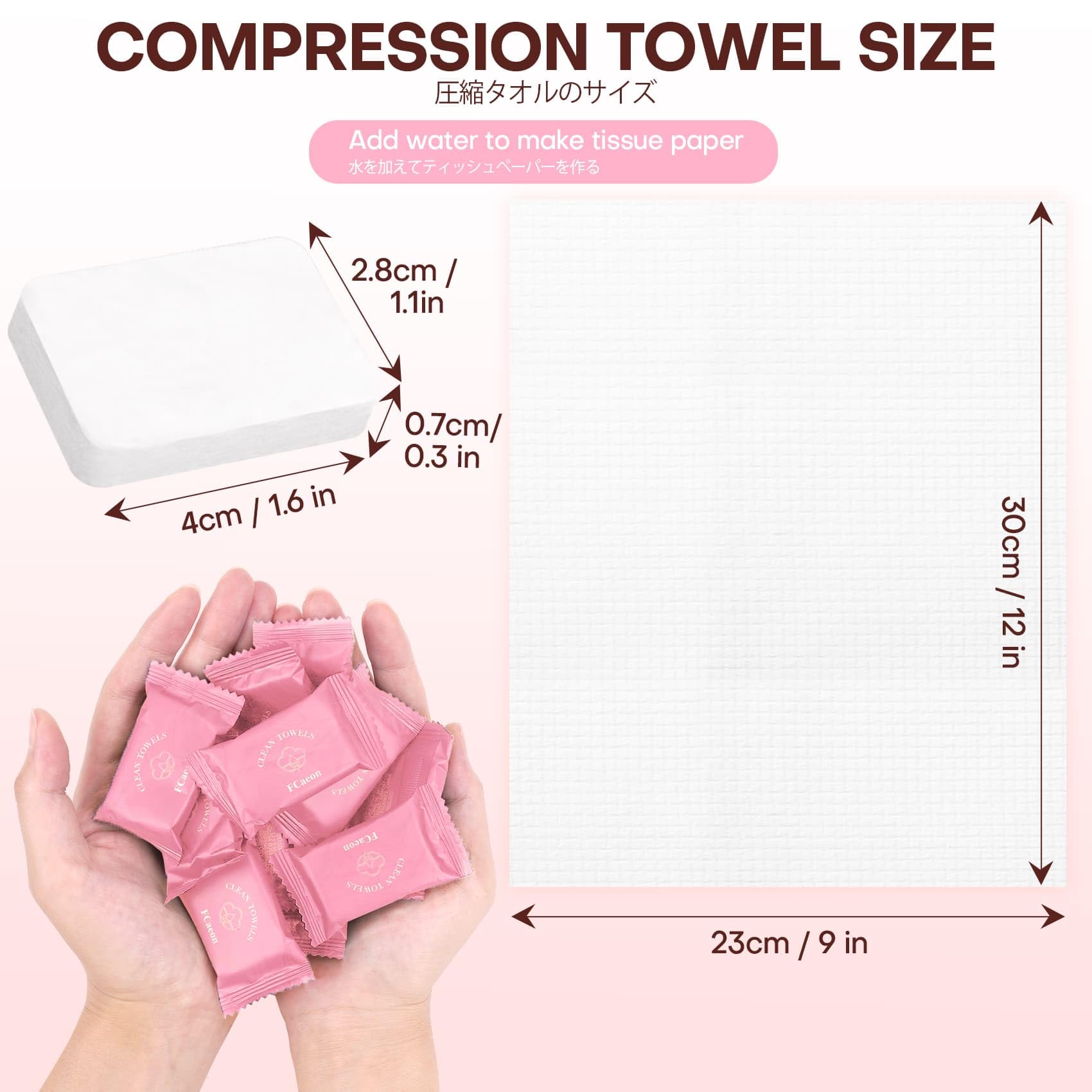 FCAEON Disposable Towel Tablet 25x23cm 20 PACK Individually Wrapped Compressed Coin Towelettes Cleaning Washcloth Coin Tissue Expandable Tower Tablets for Sensitive Skin Beauty & Personal Care (Pink) - Image 3