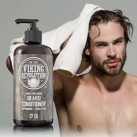 Viking Revolution Beard Conditioner w/Argan & Jojoba Oils - Softens & Strengthens - Natural Peppermint and Eucalyptus Scent- Beard Conditioner w/Beard Oil (17oz Conditioner)