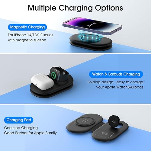 Miniatura 4 de Cargador inalámbrico para múltiples dispositivos Apple, estación de carga magnética rápida 3 en 1pad compatible con iPhone 15141312Pro MaxSE11XSXR8