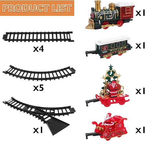 Miniatura 7 de UPKOCH 1 juego de tren de Navidad de juguete  Tren eléctrico con luces y música debajo del árbol, locomotora vintage, juguete para niños