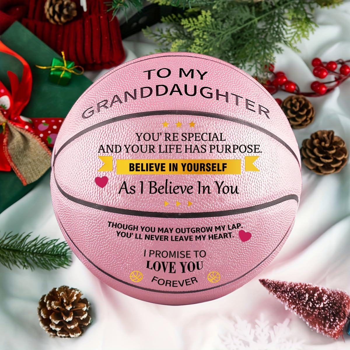 Customized Engraved Pink Basketball Gifts for Granddaughter from Parents - Personalized Christmas Graduation Day Gifts - Gifts with Love,Size 7-29.5