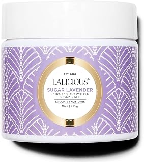LALICIOUS Lavender Sugar Scrub 16oz - Whipped Exfoliating Body Scrub with Pure Cane Sugar, Deep Hydration, No Parabens for Radiant Glow