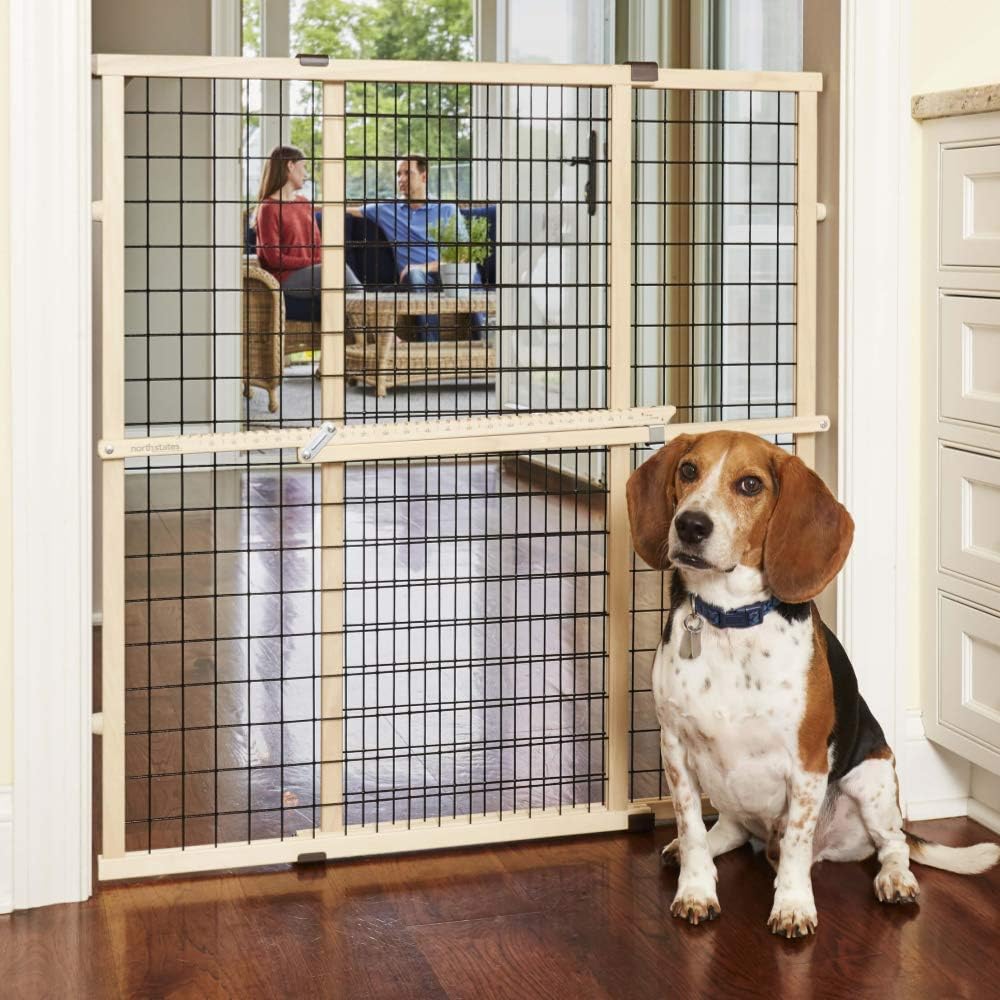MYPET North States 48" Wide Wire Mesh Gate: Made In USA, Simply Expand And Lock In Place. Pressure Mount. Fits 29.5"- 48" Wide (37" Tall, Sustainable Hardwood) : Everything Else