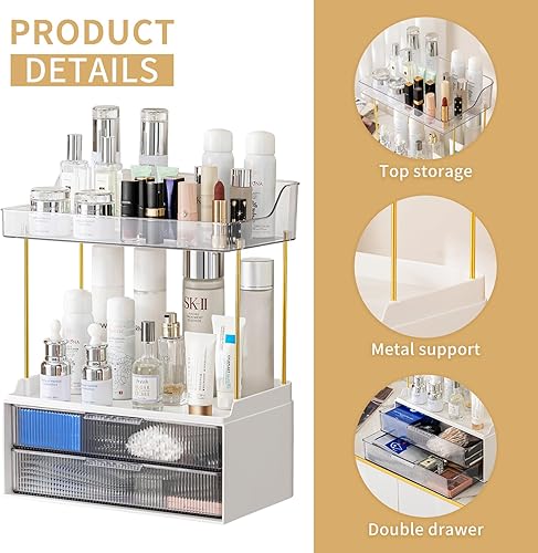 Miniatura 6 de shuang qing Organizador grande para el cuidado de la piel con cajones para tocador, organizador de mostrador de baño, estante de almacenamiento de