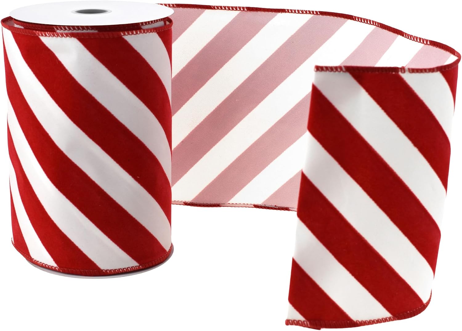 Homeford Christmas Candy Cane Grand Velvet Outdoor Wired Ribbon, 6-inch, 10-Yard, Red/White image 2