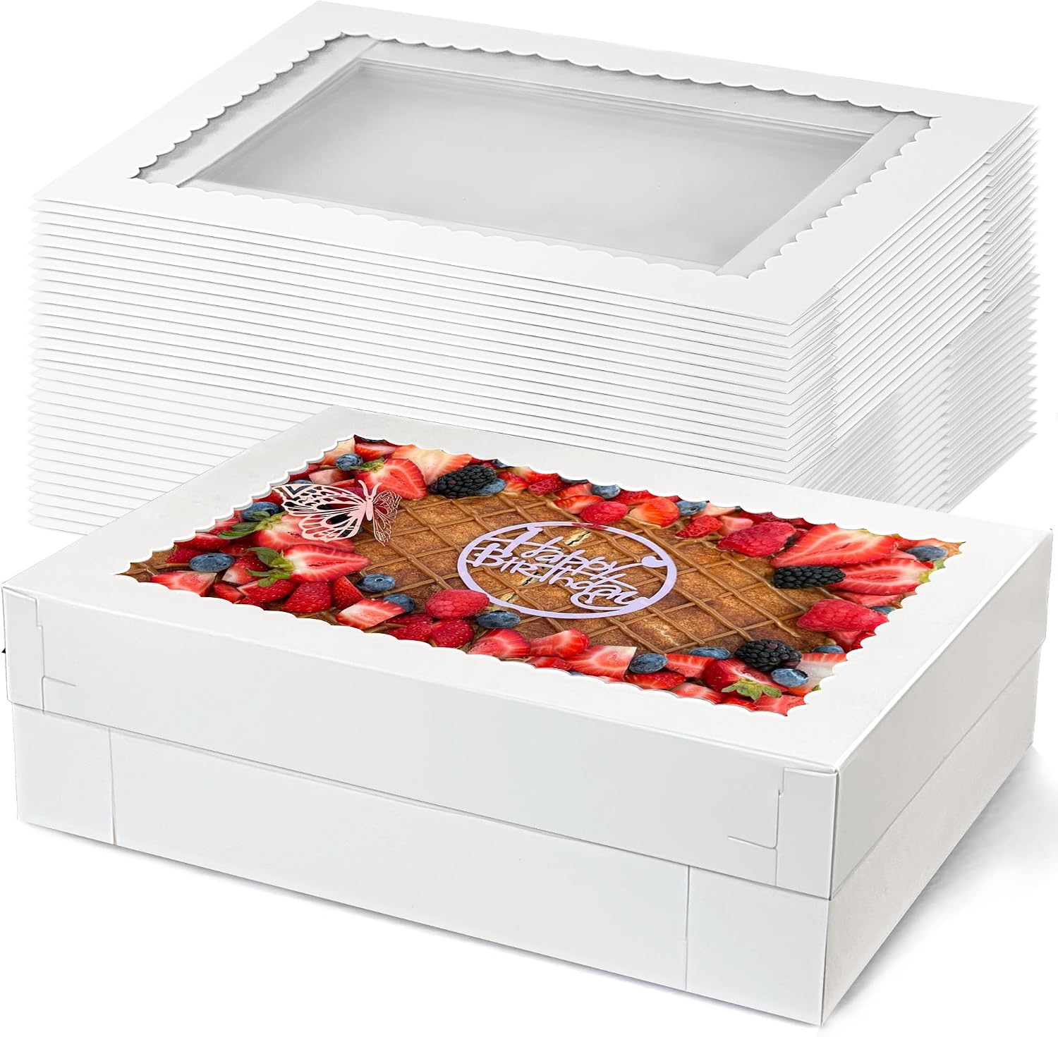MUMULULU 15 PCS 14x10x4 Inch White Bakery Boxes Cake Boxes with Window | Large Rectangular Bakery Boxes Treat Box with Window for Donuts Cookies Dessert Cupcakes Pastry Baking Pie Packaging