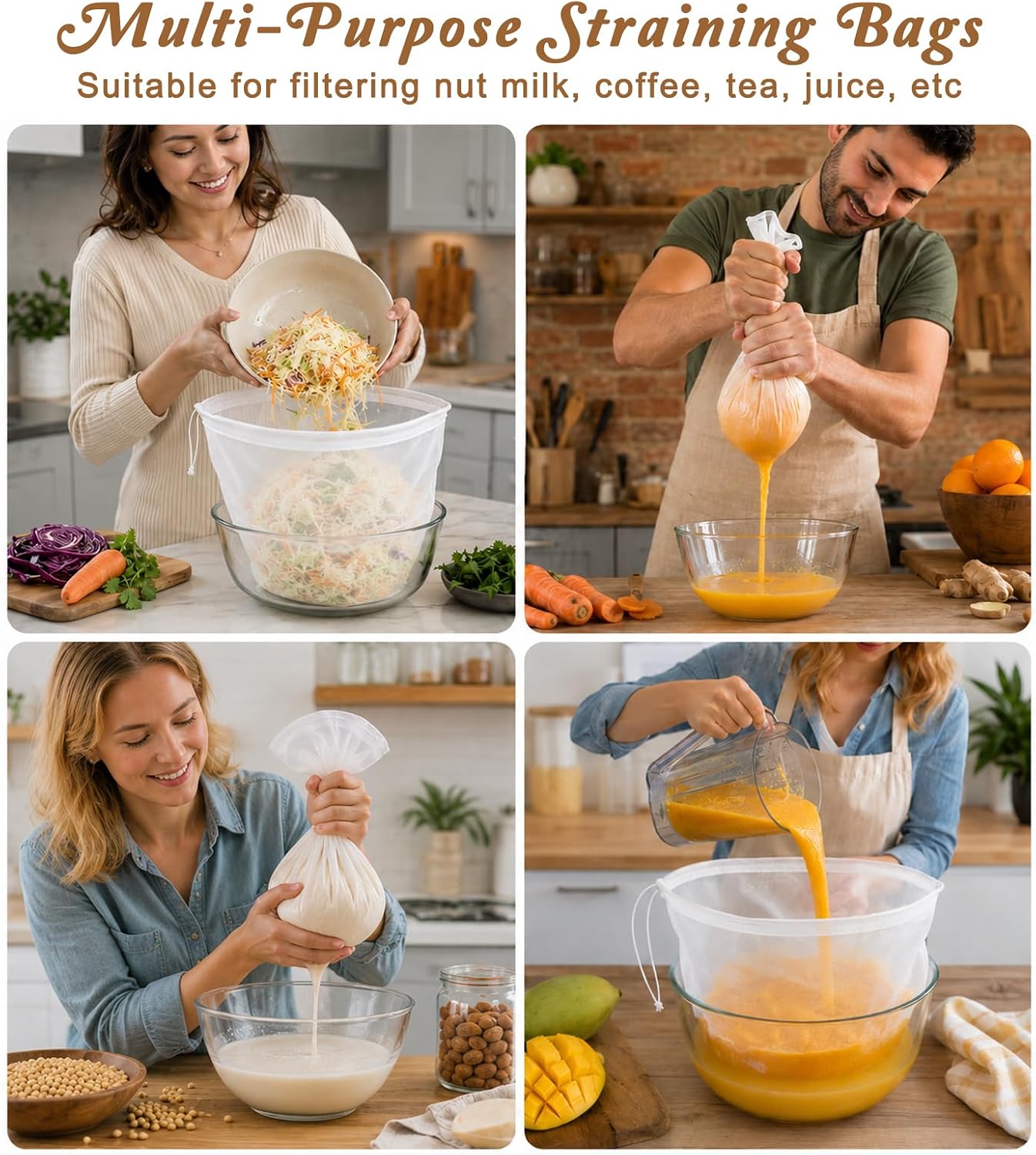 5PCS Cheese Cloth Bag for Straining Reusable Nut Milk Bag