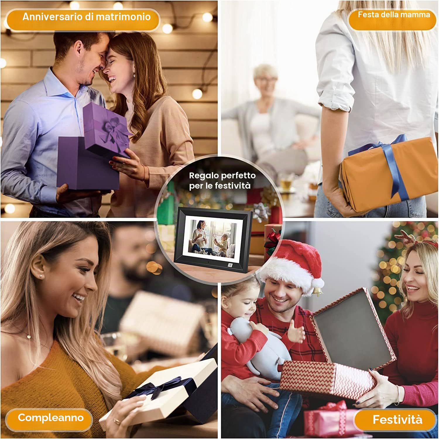 Cornice Digitale 10.1 Pollici,1280 x 800 FHD IPS, Cornice Elettronica per Foto 16:10, Foto, Musica, Lettore video, Calendario, Allarme, Supporto Scheda USB/SD con telecomando