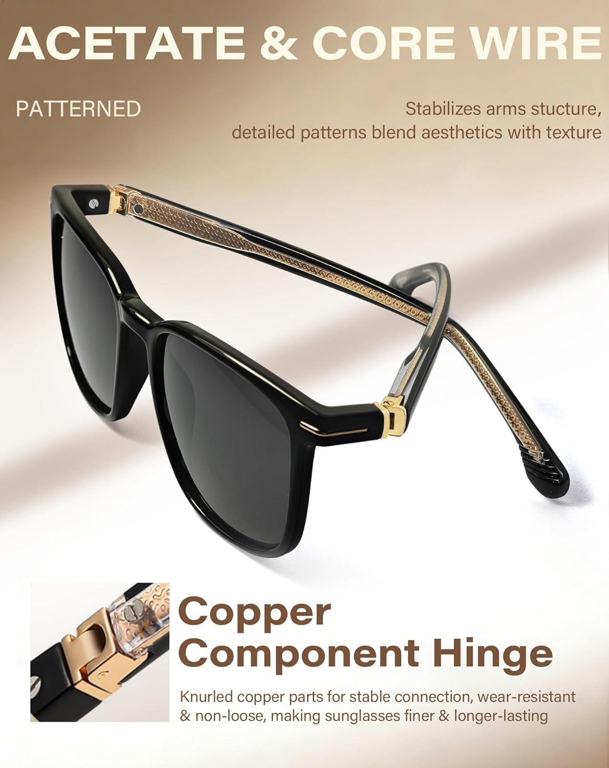 Joopin Acetate Square Sunglasses for Men Women Retro Sun Glasses Polarized UV Protection Shades Sunnies - Image 3