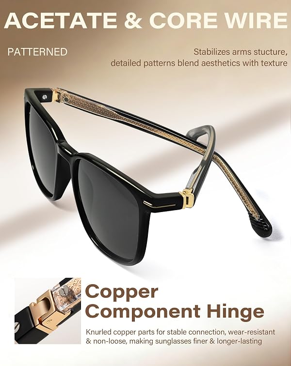 Joopin Black Acetate Square Sunglasses for Men Women Retro Sun Glasses Polarized UV Protection Shades Sunnies by Joopin - Used condition - Image 4