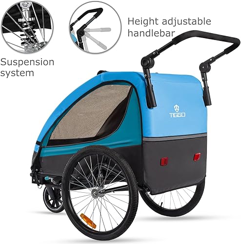 Miniatura 4 de TIGGO VS - Remolque y cochecito de bicicleta de suspensión 2 en 1, asiento doble para niños pequeños, niños, portabicicletas para niños