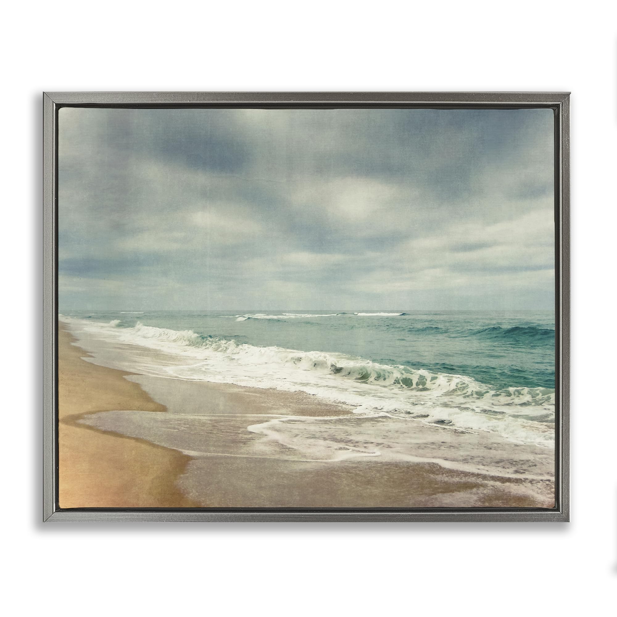 Stupell Industries Luster Gray (Matte) 'Tranquil Waves Along Sandy Coast'| Floating Frame Canvas Art