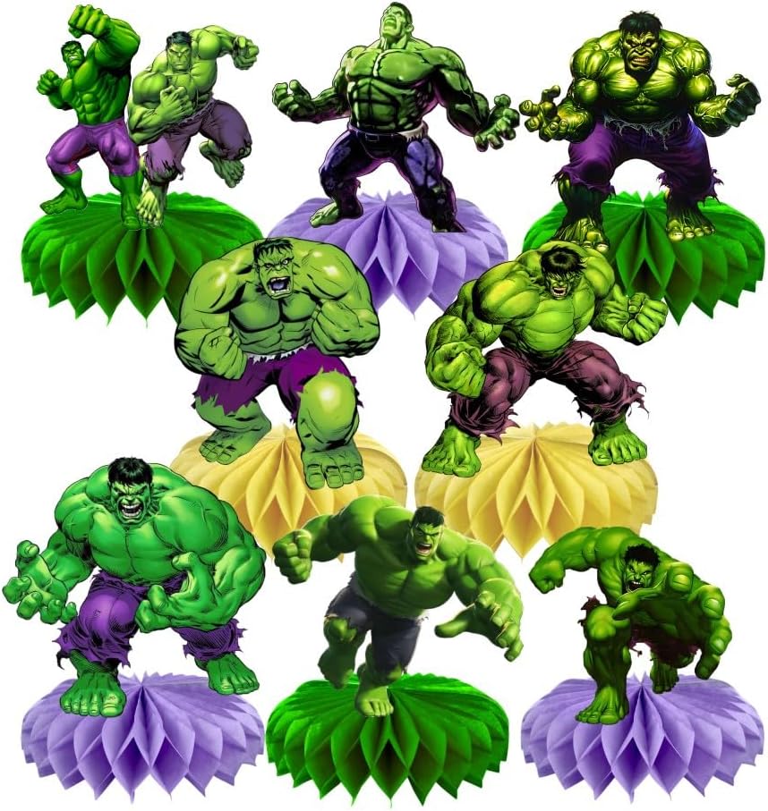 8Pcs Green Hero Honeycomb Table Centerpiece Green Hero Birthday Party Supplies Table Decorations for Kids Party Decorations