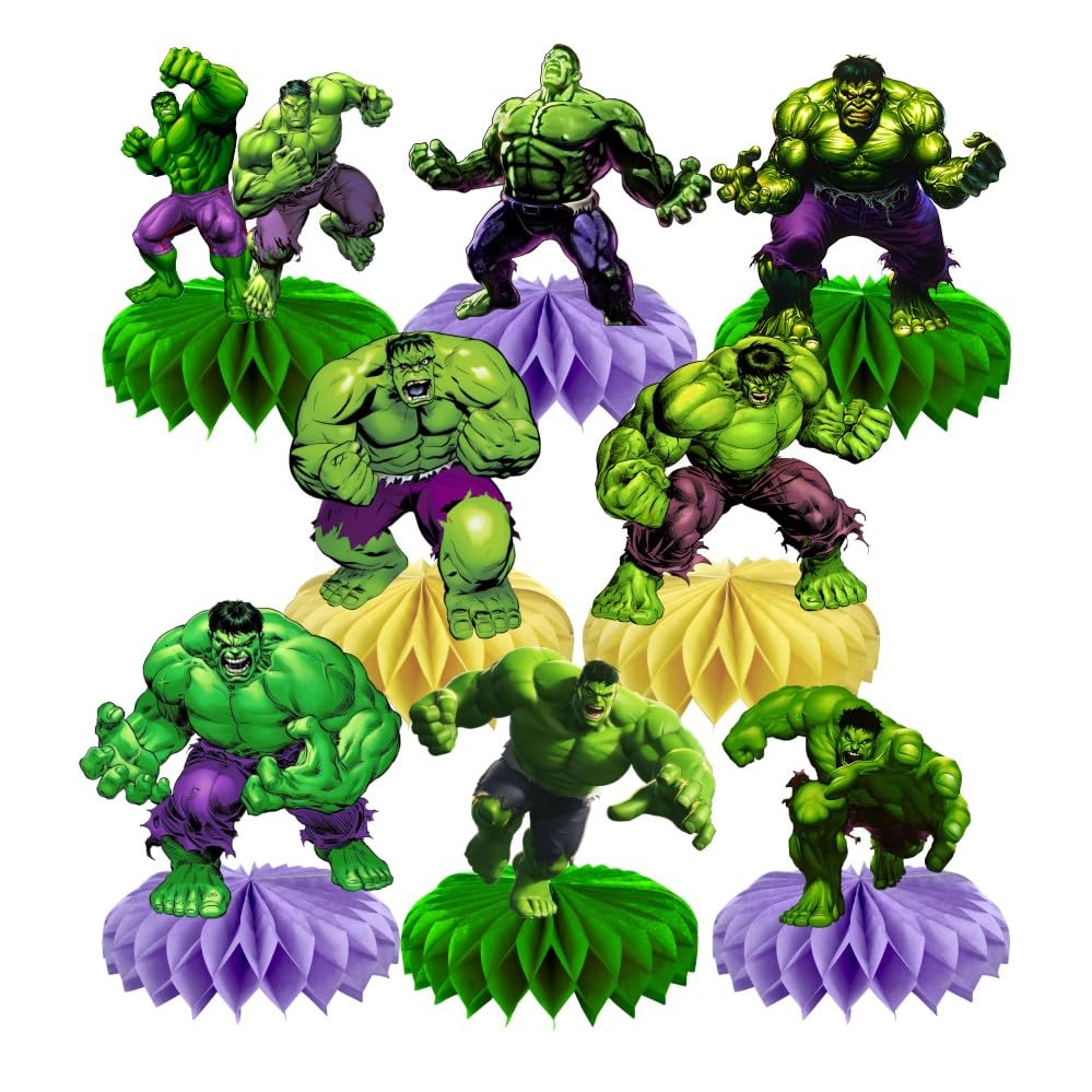8Pcs Green Hero Honeycomb Table Centerpiece Green Hero Birthday Party Supplies Table Decorations for Kids Party Decorations