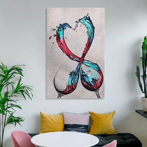 Miniatura 6 de Lienzo decorativo para pared, romántico, turquesa, vino tinto en corazón, pintura para cocina, comedor, pub, bar, pinturas artísticas para pared,