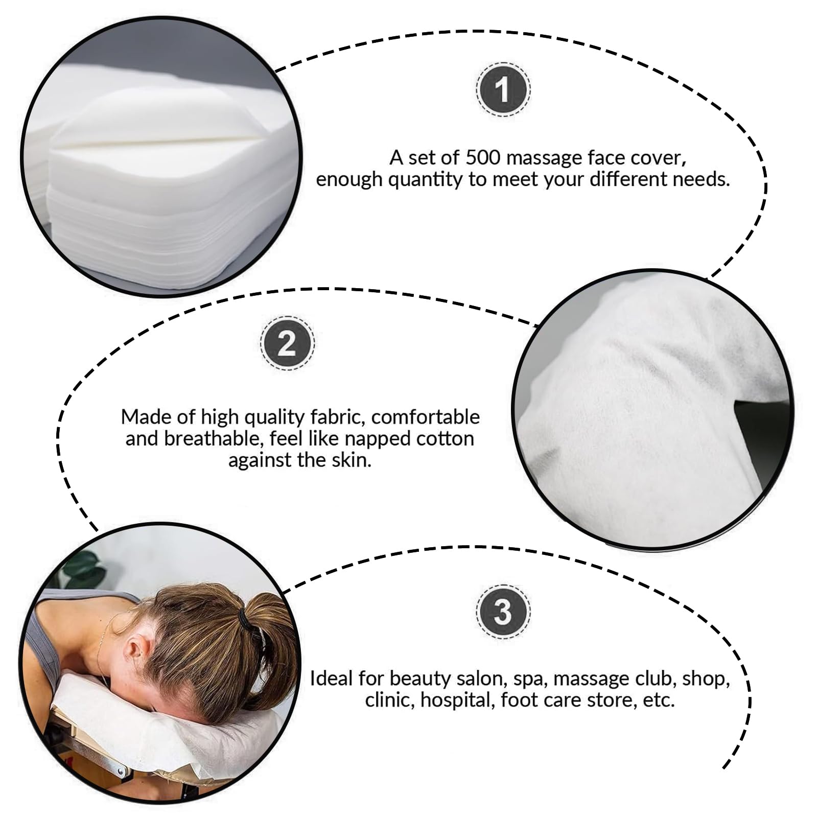 500 coperture monouso per culla facciale – Qualità medica SPA – Copri poggiatesta per tavoli massaggianti 15,7 x 11,8 pollici / 40 x 30 cm (bianco)