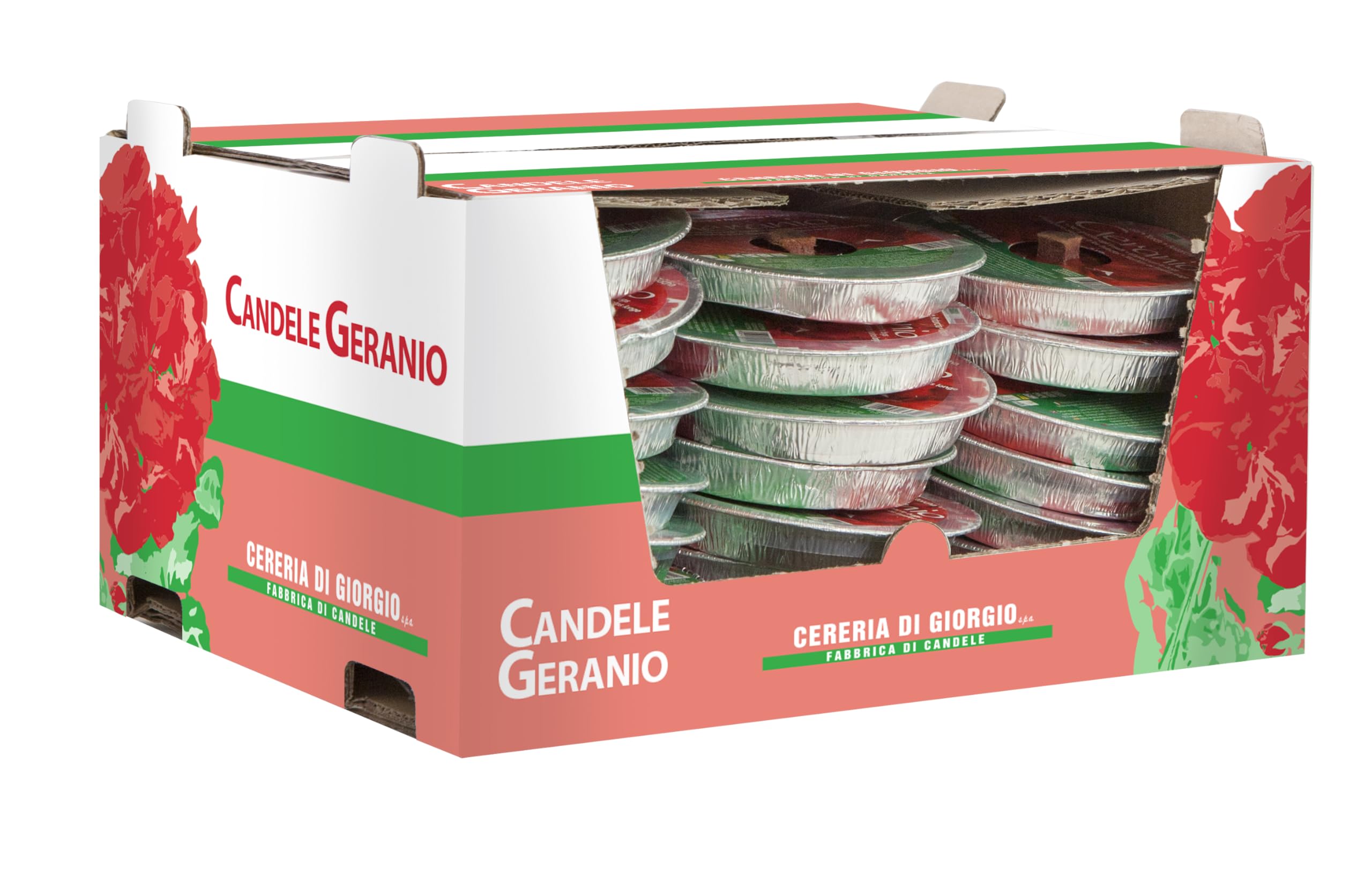 Cereria Di Giorgio 48 Fiaccole alluminio Geranio Anti zanzare insetti Diametro 14 cm Rosso Durata 3 ore
