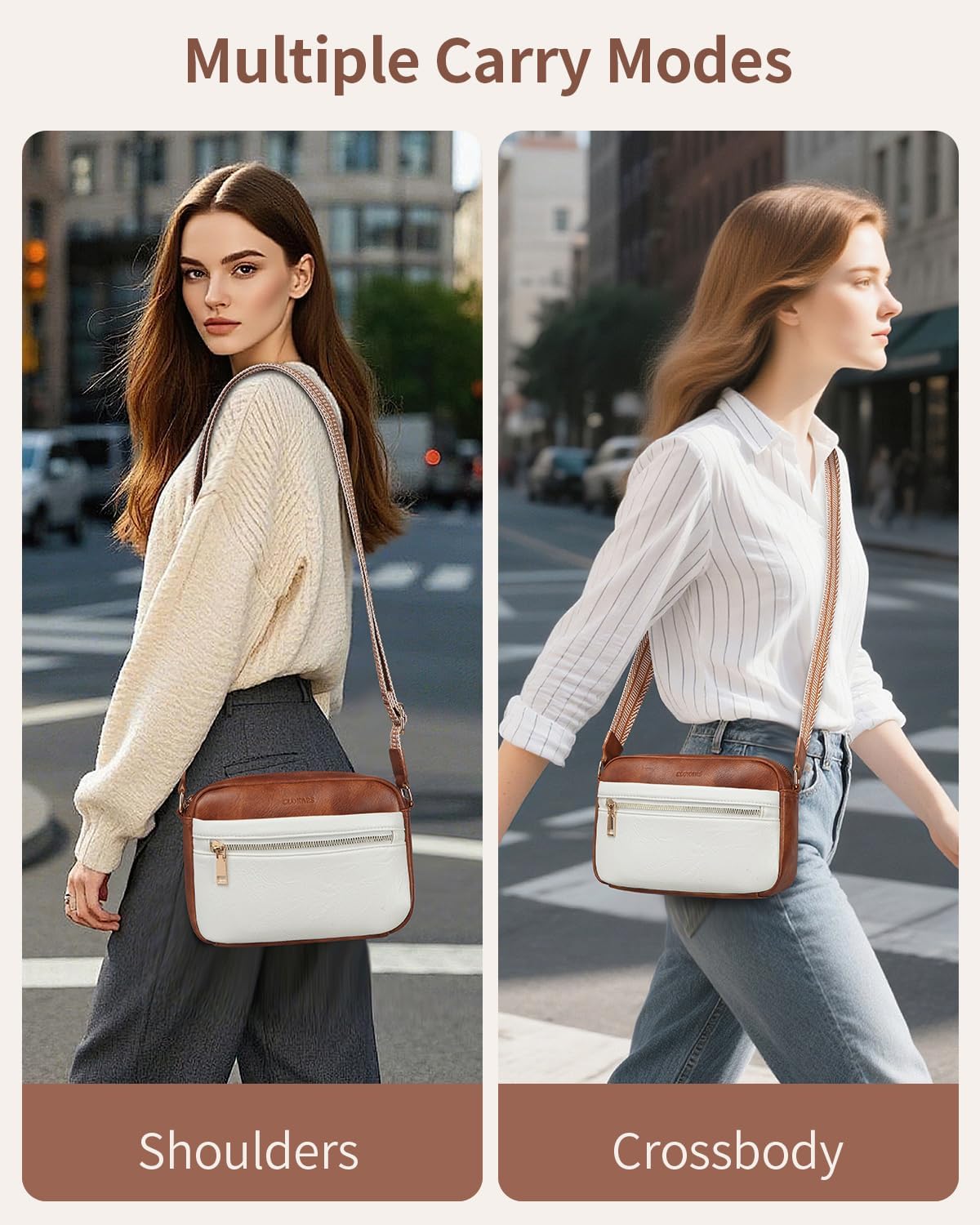 clokars crossbody bags for women purse, vegan leather small handbags cross body shoulder bag, birthday gifts for women beige brown medium