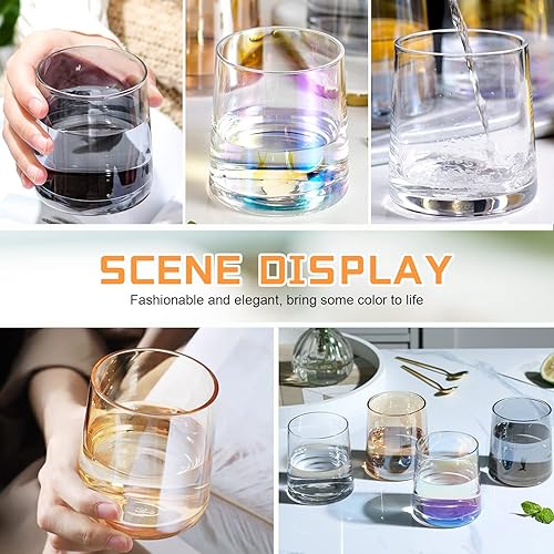 Miniatura 7 de Juego de 4 vasos de whisky de colores, vidrio antiguo de 8.8 onzas, vasos de rocas, cristalería para beber sin tallo para hombres y mujeres, whisky