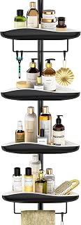 Shower Caddy Corner,56 to 115.7inches Adjustable Tension Pole Shower Caddy Stand, Rustproof 304 Stainless Steel pole for Bathroom, Bathtub Storage Organizer,4-Tier, Black and White