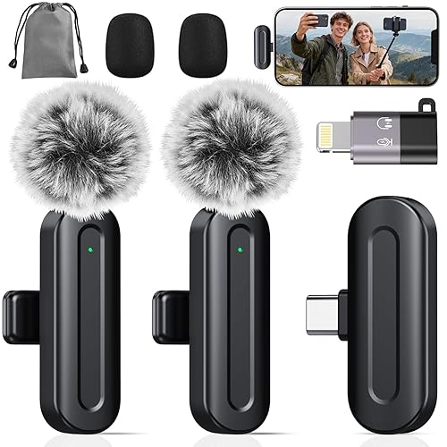 PQRQP Wireless Mini Microphone for iPhone/iPad/Android: 2 Pack Lavalier Microphone for Video Recording