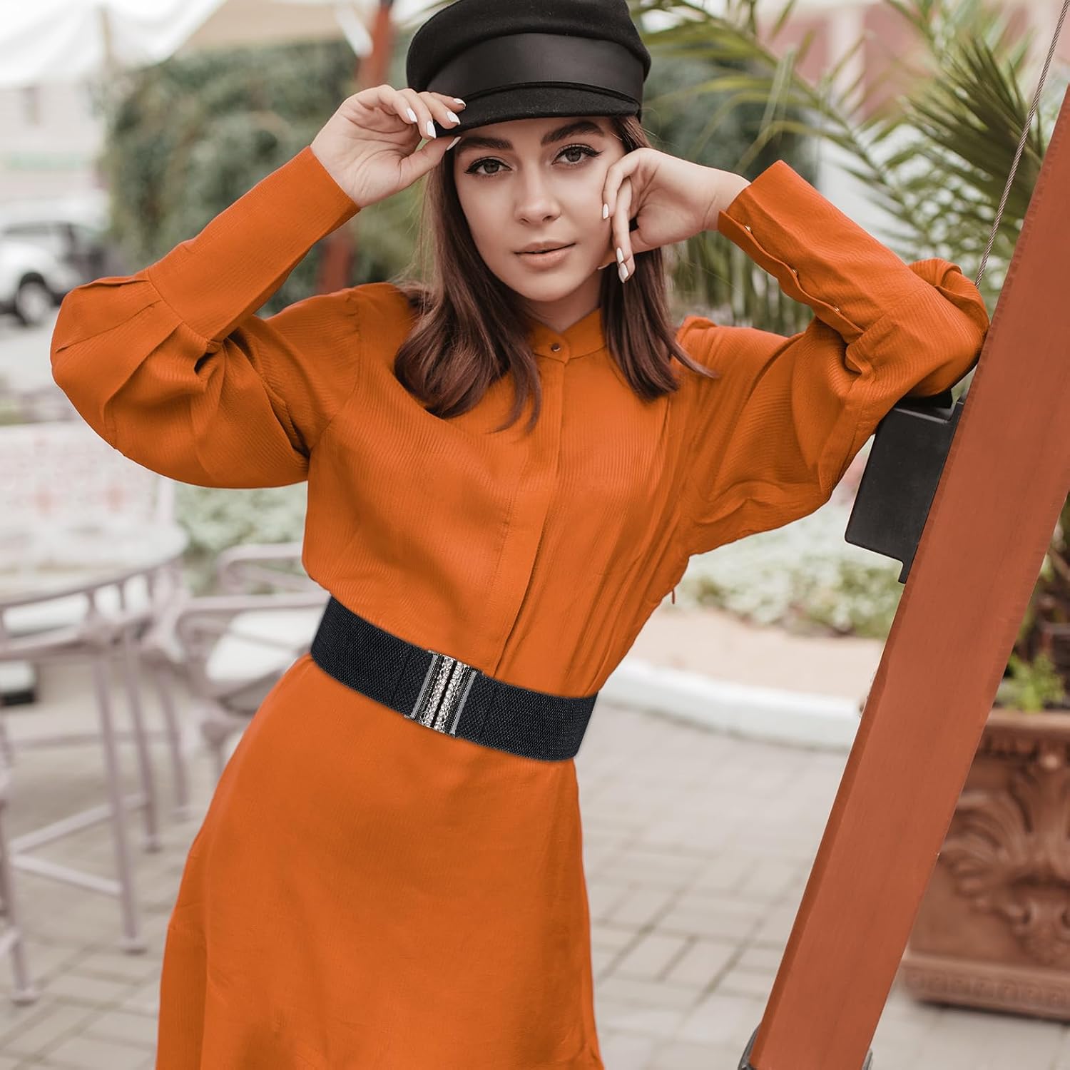 Elastic Belts for Women Stretch, 27.2 Inch Wide Stretchy Belts Vintage Black Adjustable Dress Belt with Gold Buckle Thick Ladies Waist Belt Plus Size Stylish Waistband - Image 5