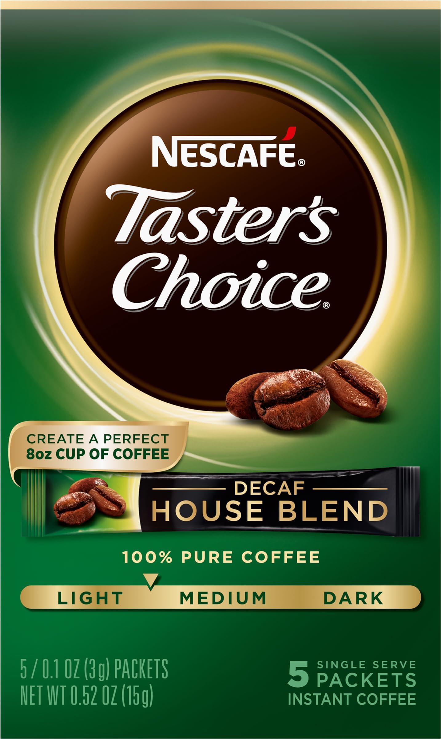 Taster's Choice Decaf 5 Piece House Blend Instant Coffee Single Serve Sticks, 5 Count (Pack of 1)