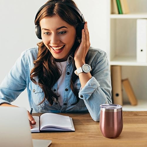 Miniatura 6 de Vaso de vino aislado de 12 onzas con tapa y pajita, vaso de vino de acero inoxidable sin tallo de doble pared, tazas de vino al vacío a granel para
