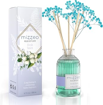 Reed Diffuser Set, Clean Linen 6.76 fl oz Highly Scented Room Diffuser Home Fragrance Essential Oil Reed Flower Diffuser, House Bedroom Office Decor & Gifts