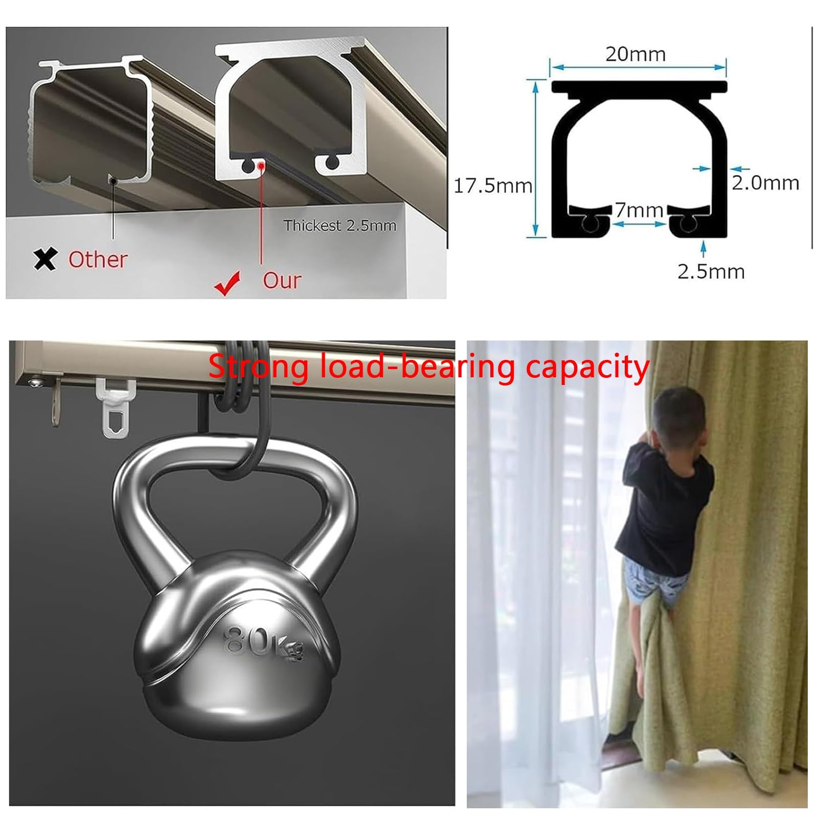 Szyna sufitowa ze stopu aluminium do zasłon, przegrody pokojowej, szyny do zasłon sufitowych. 90 cm, 200 cm, 280 cm, 360 cm, 420 cm, 500 cm, 600 cm (czarny, 150 cm)