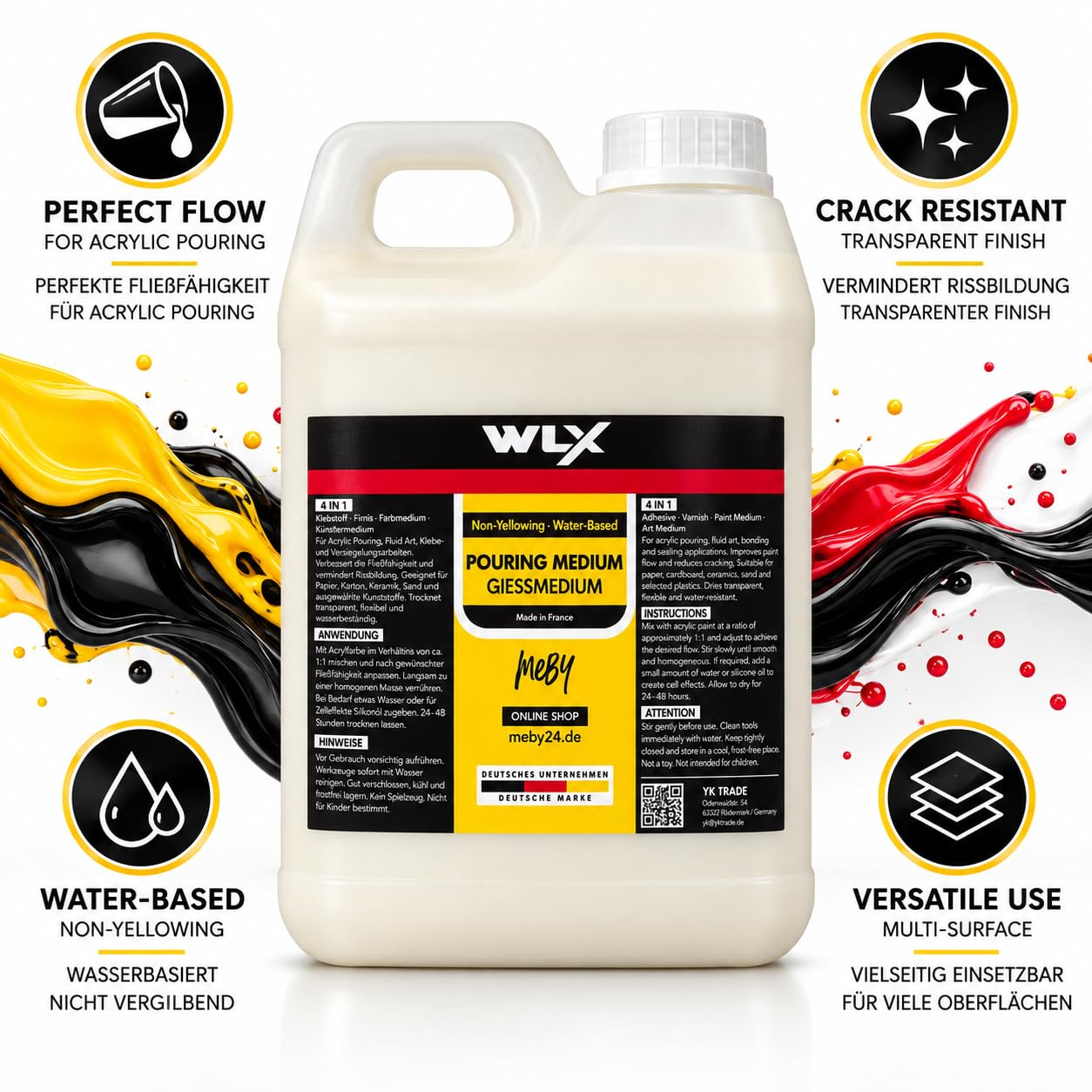 WLX Pouring Medium 4 en 1 pour peintures acryliques et Fluid Art - 5 l