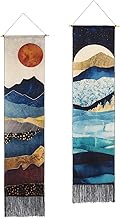 AWAYTR Long Mountain Tapestry Wall Hanging - 2PCS Forest Tree Sunset Starry Night Sky Nature Landscape Tapestries for Bedroom (Mountain Forest)