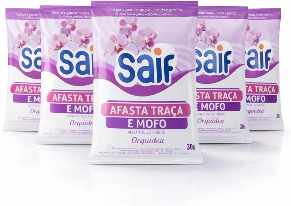 Saif Afasta Traça e Mofo Sachê Perfumado Orquídea 30g — Antitraça Antimofo para Guarda-Roupas Closets e Armários Kit 5 Unidades
