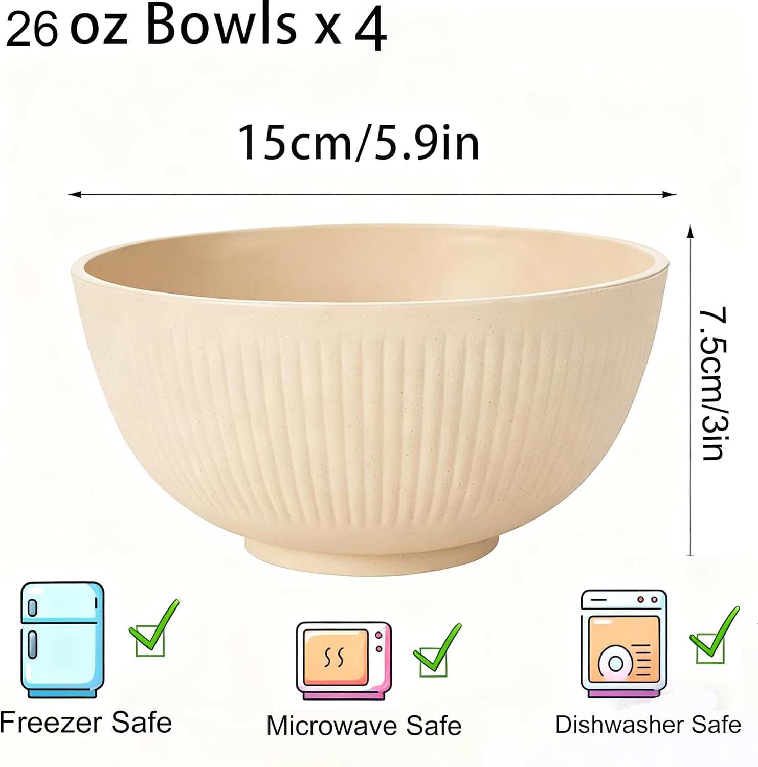 26 oz Unbreakable Soup Bowl Set, Microwave Dishwasher Safe Cereal Bowls image 2