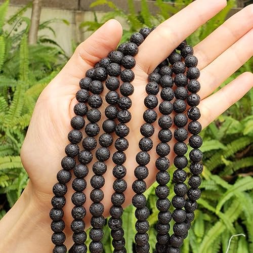 Miniatura 3 de Adabele - Piedra preciosa curativa de roca volcánica negra natural de lava volcánica de 0.394 in, cuentas sueltas redondas (34-37 piezas) para