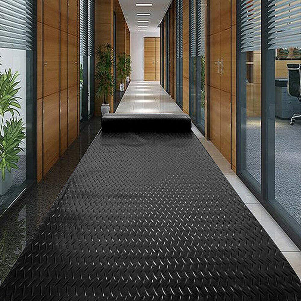 uyoyous Garage Floor Rubber Mat 16.4 x 3.3 Ft Non-Slip Garage Flooring Mats 3mm Thickness Heavy Duty Diamond Plate Rubber Mat Commercial for Under Car, Black