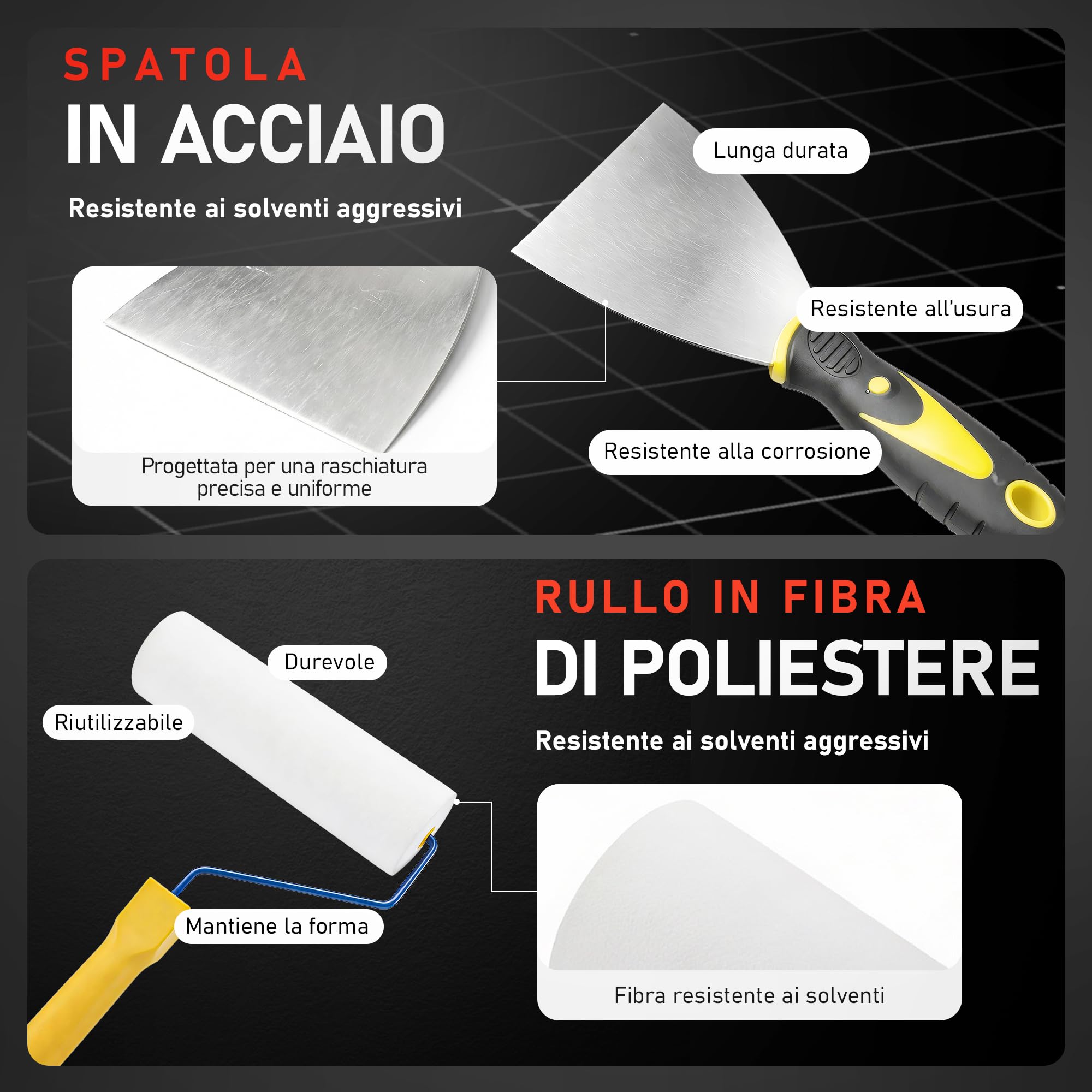 Kit Autolivellante per Pavimenti in Cemento | Include Rullo Frangibolle 11 mm, Spatola Autolivellante, Scarpe Chiodate per Prato, Asta Relescopica, Rulli, Spatola e Guanti