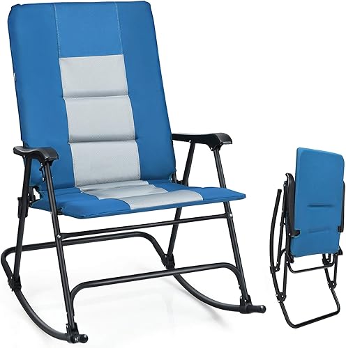 Vista 10 de Giantex Mecedora de camping plegable de gran tamaño con reposabrazos acolchado y asiento, silla de césped plegable, capacidad de peso de 350 libras