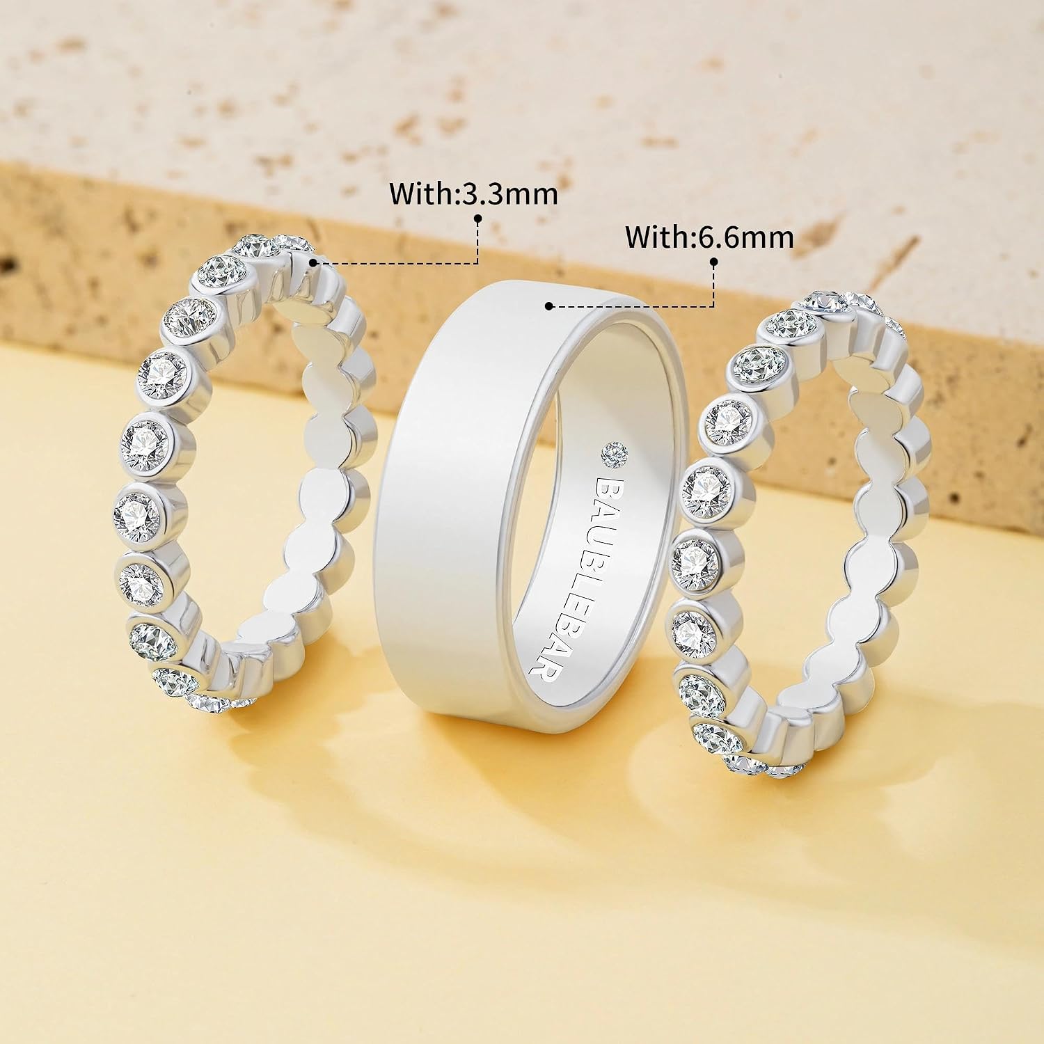 3-Pack Stacking Rings for Oura Ring Gen 4/Oura Ring Gen 3, 14K Gold Silver Plated Stackable Band Rings Cubic Zirconia Simulated Diamond Stack Statement Rings for Women Size 7-9
